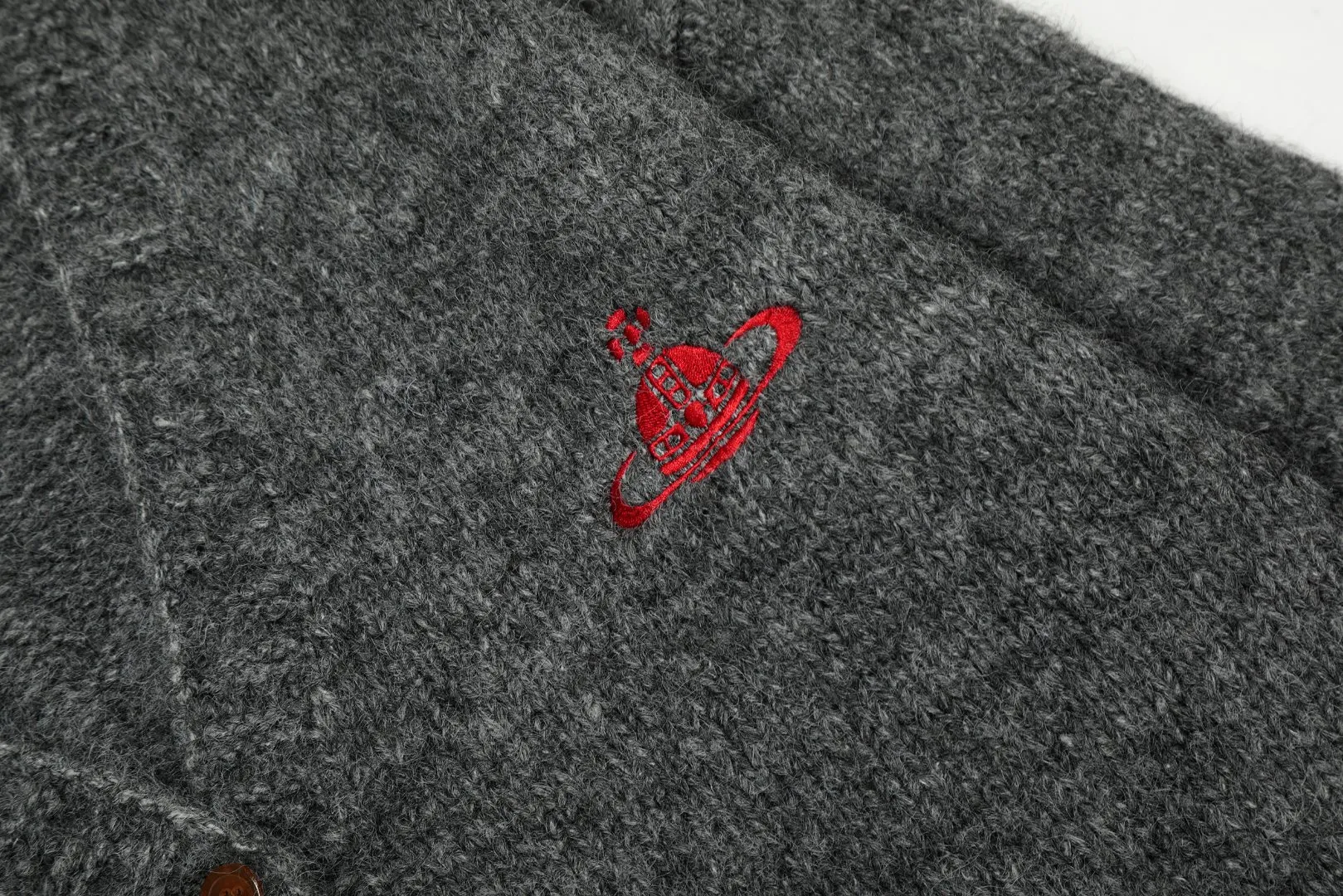 VIVI top quality - limited to Japan" vivienne west wood 25th autumn and winter new three-color wool embroidered cardigan Color: Gray Pink Blue Size: S M L